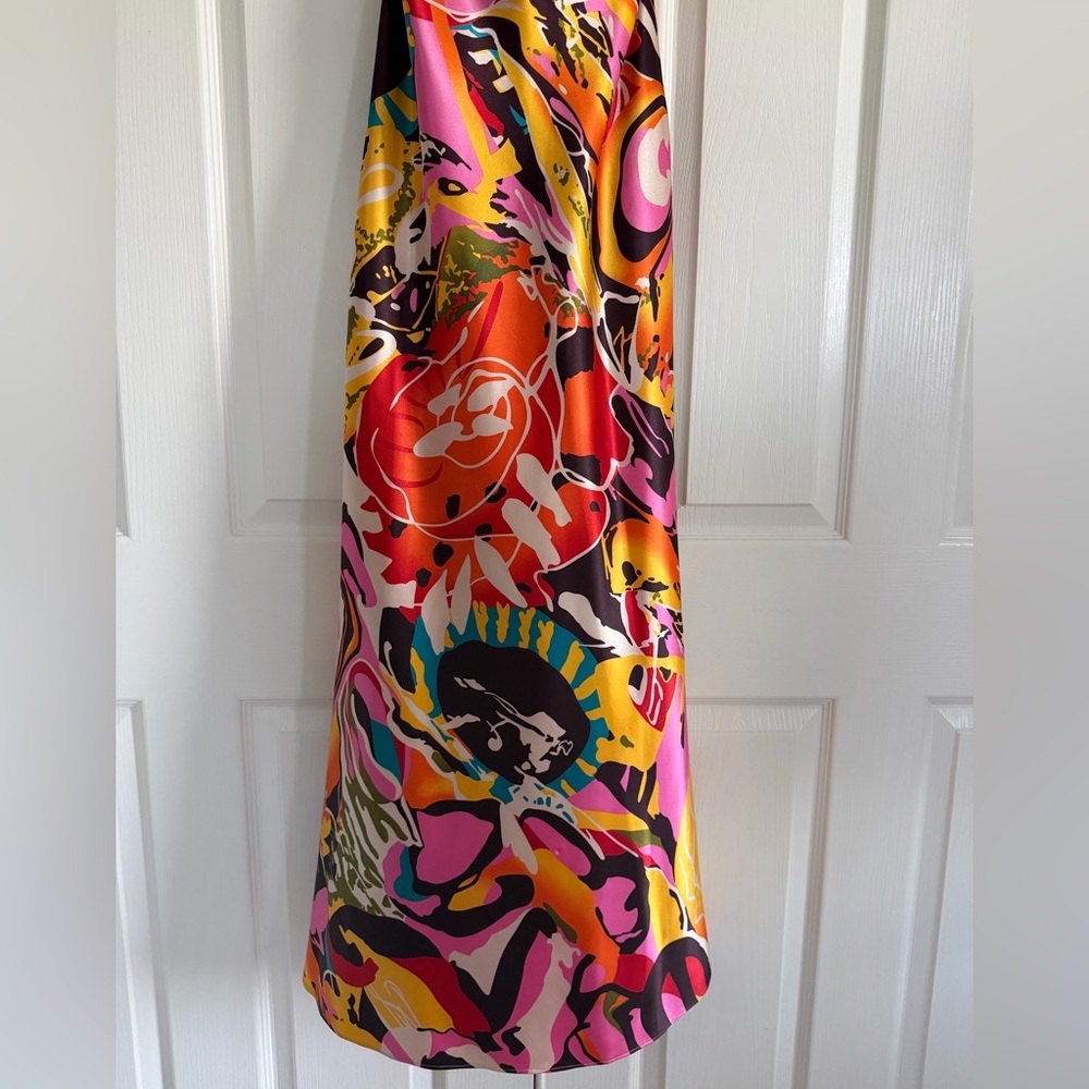 Faviana Couture Colorful Embellished Long Satin Maxi Dress Formal Gown Size 12 - Picture 11 of 16